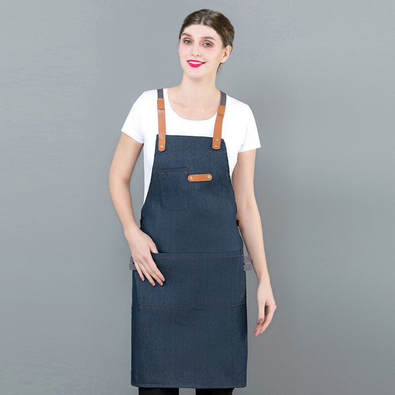 1pcs Short Half Apron Denim Restaurant Hotel Waist Chef Apron Bar Pub Kitchen Cafe Server Waiter Waitress Cook Apron Universal: 75x55cm dark blue