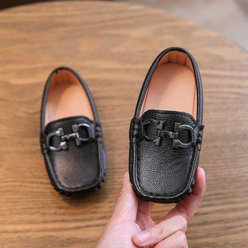 Børnesko piger drenge sko pu læder sko loafers piger drenge kjole sko flade: Sort / 24