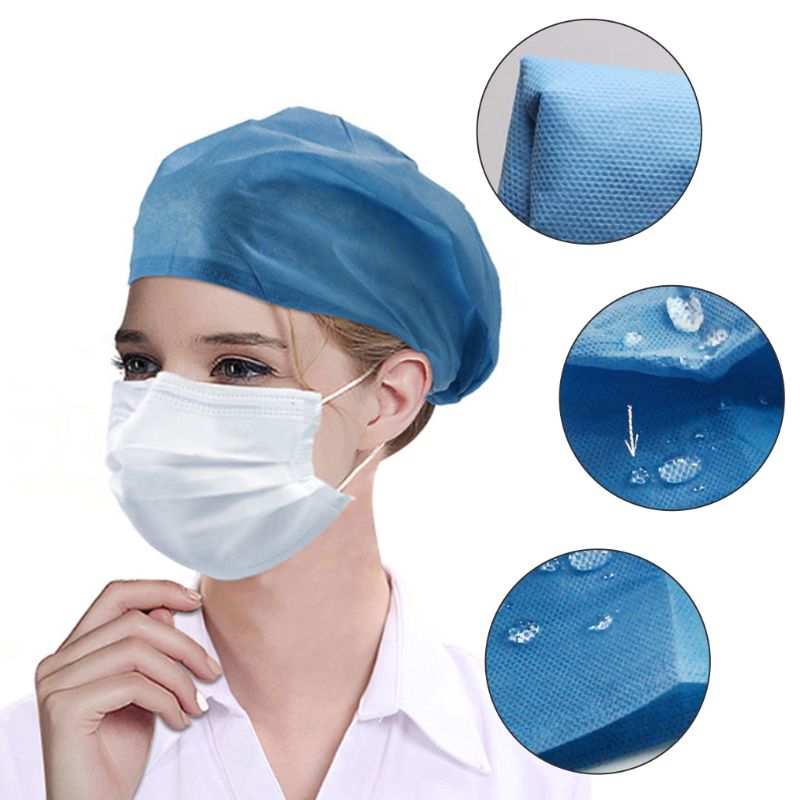10Pcs Non-Woven Disposable Bouffant Cap Waterproof Dust Proof Elastic Workspace Hair Net Hat for Doctor Nurse Food Service Salon