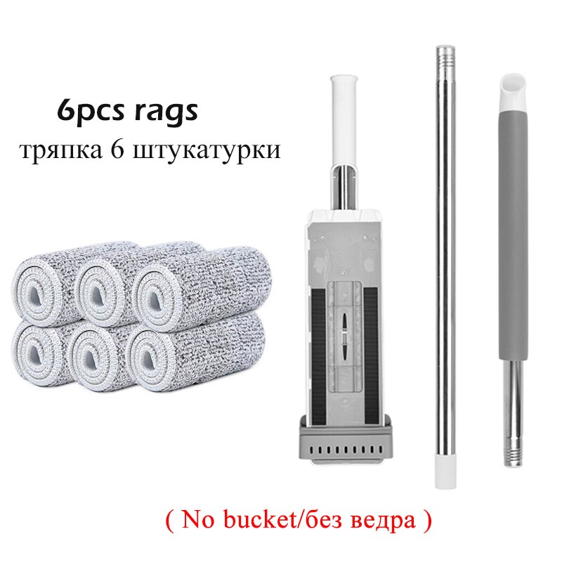 Serpillière à presser avec seau replié, lavage manuel paresseux du bois, balai plat à rotation automatique, serpillère de sol, outil de nettoyage ménager: 6pcs mop rags