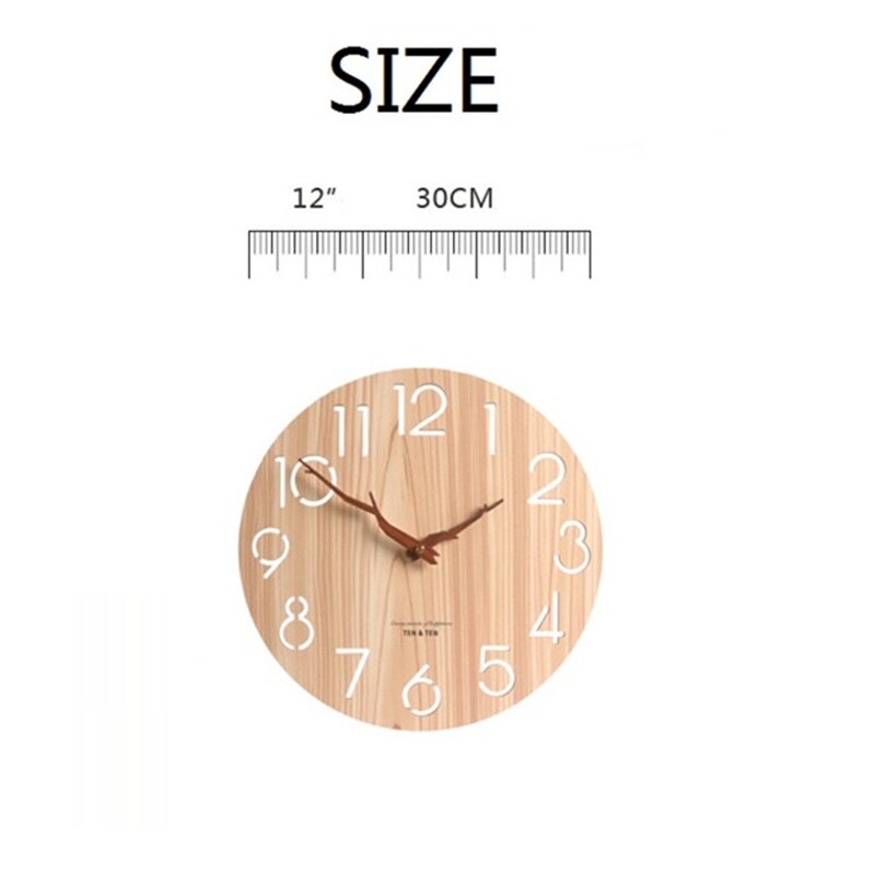 Hollow Wooden Wall Clock Modern Trunk Pointer Nordic for Child Room 3D Clocks Retro Watch Home Decor Leaf Glowing 12 inch