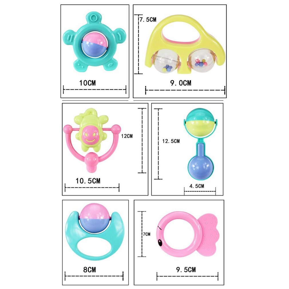 6Pcs/set Baby Teether Rattles Newborn Baby Toy Hand Bell combination Toys For Newborns For Children