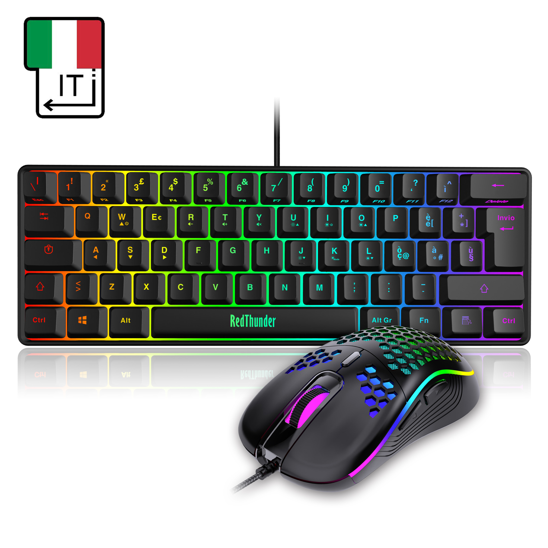 Ensemble clavier et souris de jeu RedThunder 60%, Mini-clavier Ultra-Compact, rétroéclairé rvb, 7200DPI, pour PC et Mac Gamer: IT