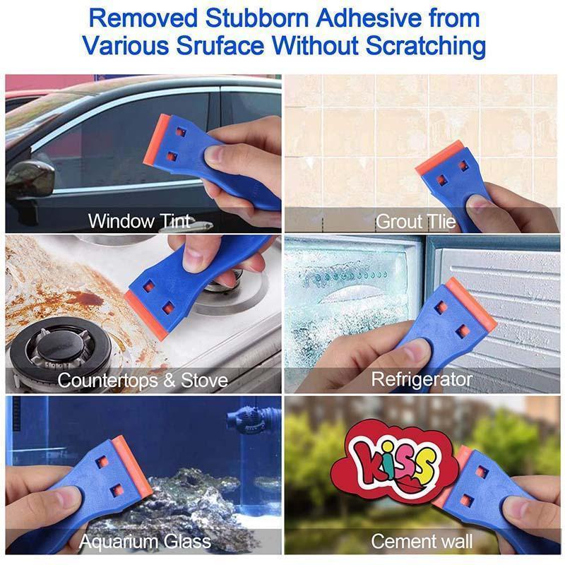 11 Pack Remove Sticker Scraper Tool Plastic Razor Scraper With Double Edged Plastic Blades For Removing Car Labels Stickers Glu