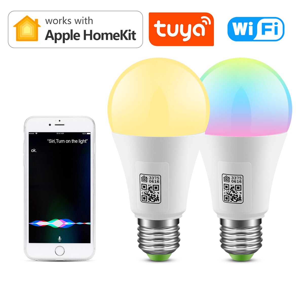 For Apple Homekit App Smart Wifi LED Bulb Works With Alexa Google Assistan，Smart Life Tuya App House Bulb Bluetooth App LED Lamp