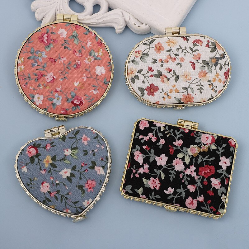 Mini Makeup Compact Pocket Floral Mirror Portable Two-side Folding Make Up Mirror Women Vintage Cosmetic Mirrors For