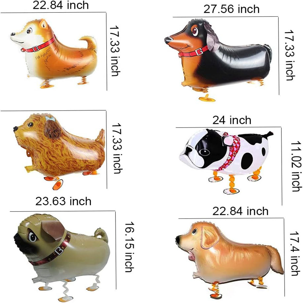 6 stuks wandelende dierenballonnen, hondenballonnen, puppyballonnen, opblaasbare ballonnen, verjaardagsfeestartikelen, ballondecoratie met dierenthema voor een verjaardagsfeest.