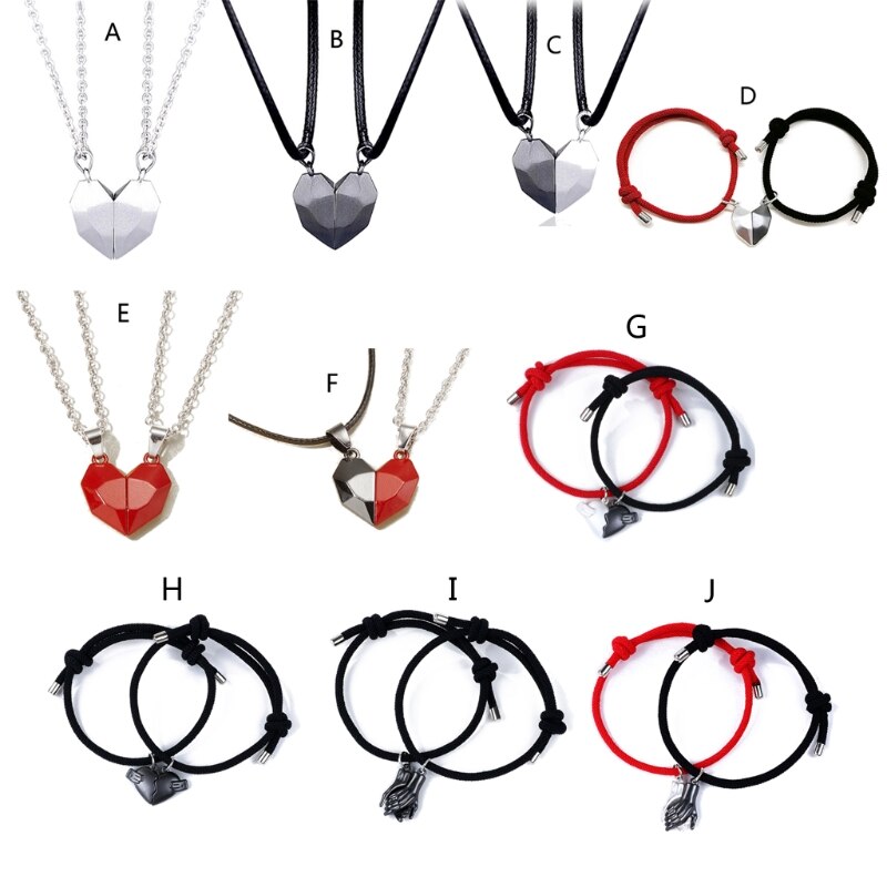 2Pcs Minimalist Lovers Matching Friendship Heart Pendant Couple Magnetic Distance Faceted Heart Pendant Necklace Jewelry