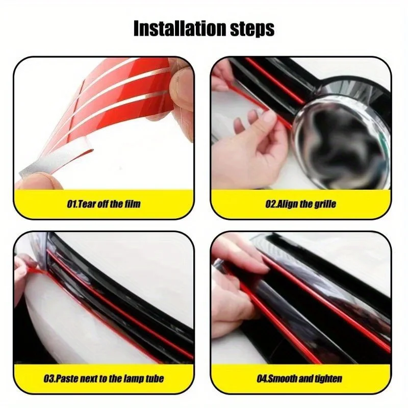 5 stks reflecterende strips autostickers auto voorkap grille lijstwerk rode waterdichte auto decor accessoires exterieur onderdelen sticker