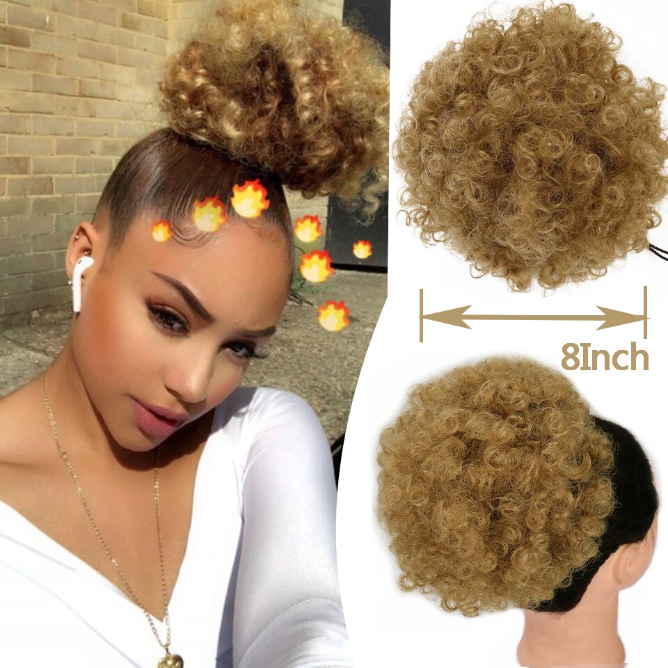 HOUYAN − Chignon naturel de coiffure, accessoire bouffant pour femmes afro, à cordon de serrage, pour queue de cheval, pour les dames: T27/30/4