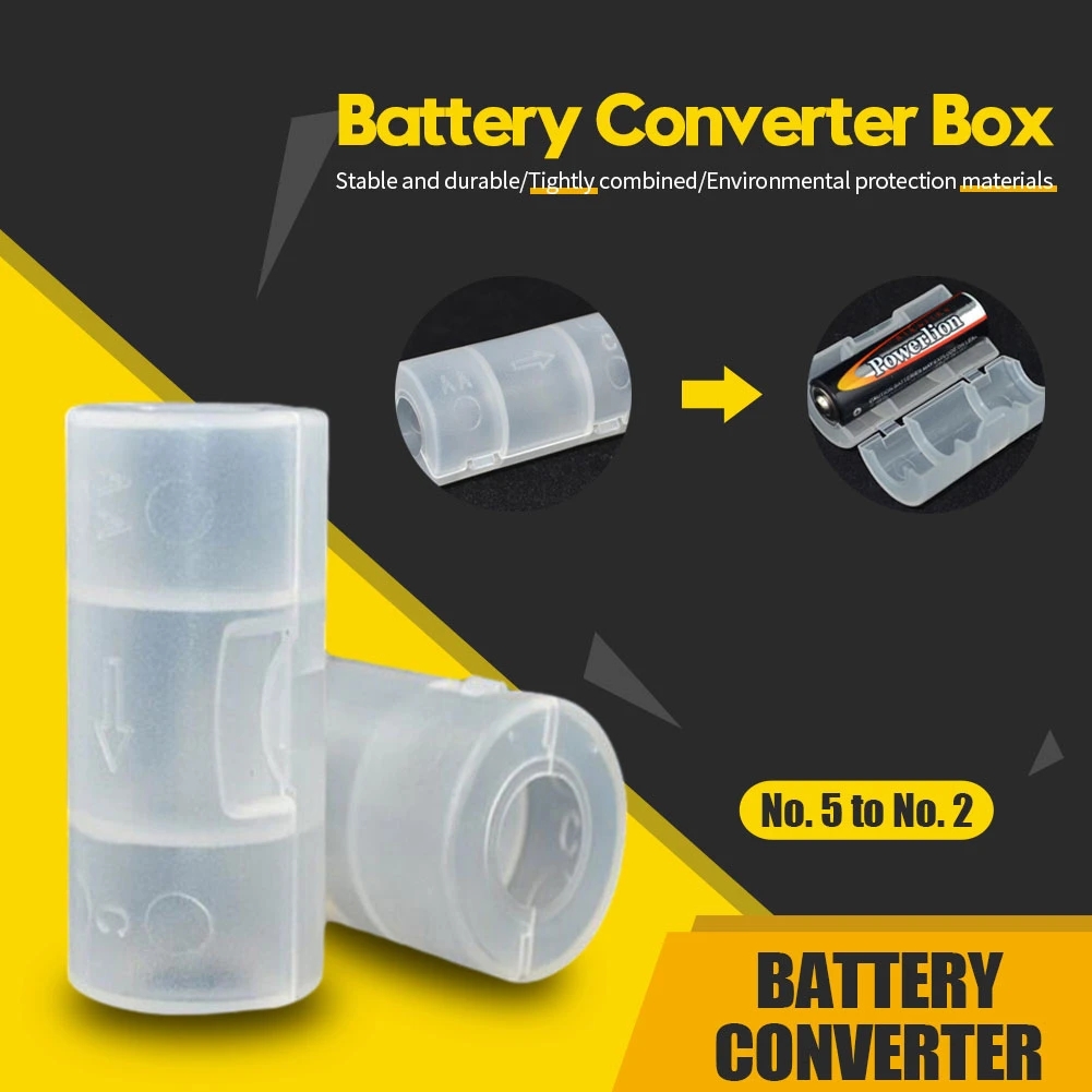 Boîte de rangement de batterie transparente, taille LR06 AA à C LR14, support d'adaptateur de batterie AA à C, boîtier convertisseur commutateur 5x2.6cm, 2/4 pièces
