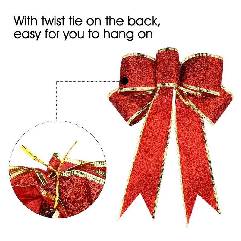 10 Pcs Glitter Kerstboom Boog Lint Strikken, lange 10 Inch En Breed 8 Inches Kerstboom Opknoping Ornamenten Voor Chr