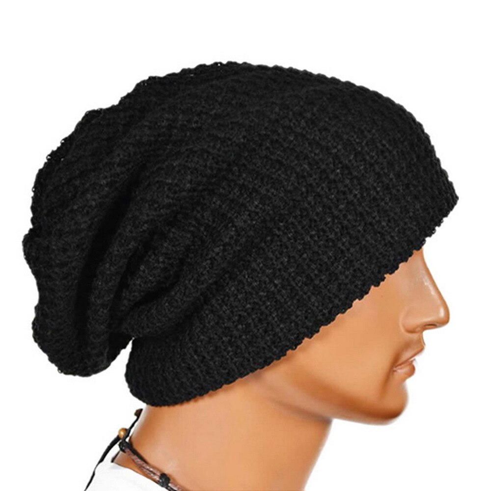 Casual Chic Mannen Losse Beanie Zwarte Hoed Caps Winter Vrouwen Mannen Skullies Warmte Gebreide Mutsen Effen Kleur oversized: Black