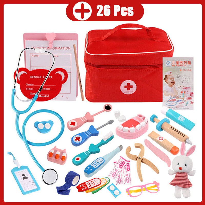 Kinderen Houten Doctor Case Rollenspel Pretend Speelgoed Set Stethoscoop Otoscoop En Tandheelkundige Spiegel Doctor Rollenspel: 1