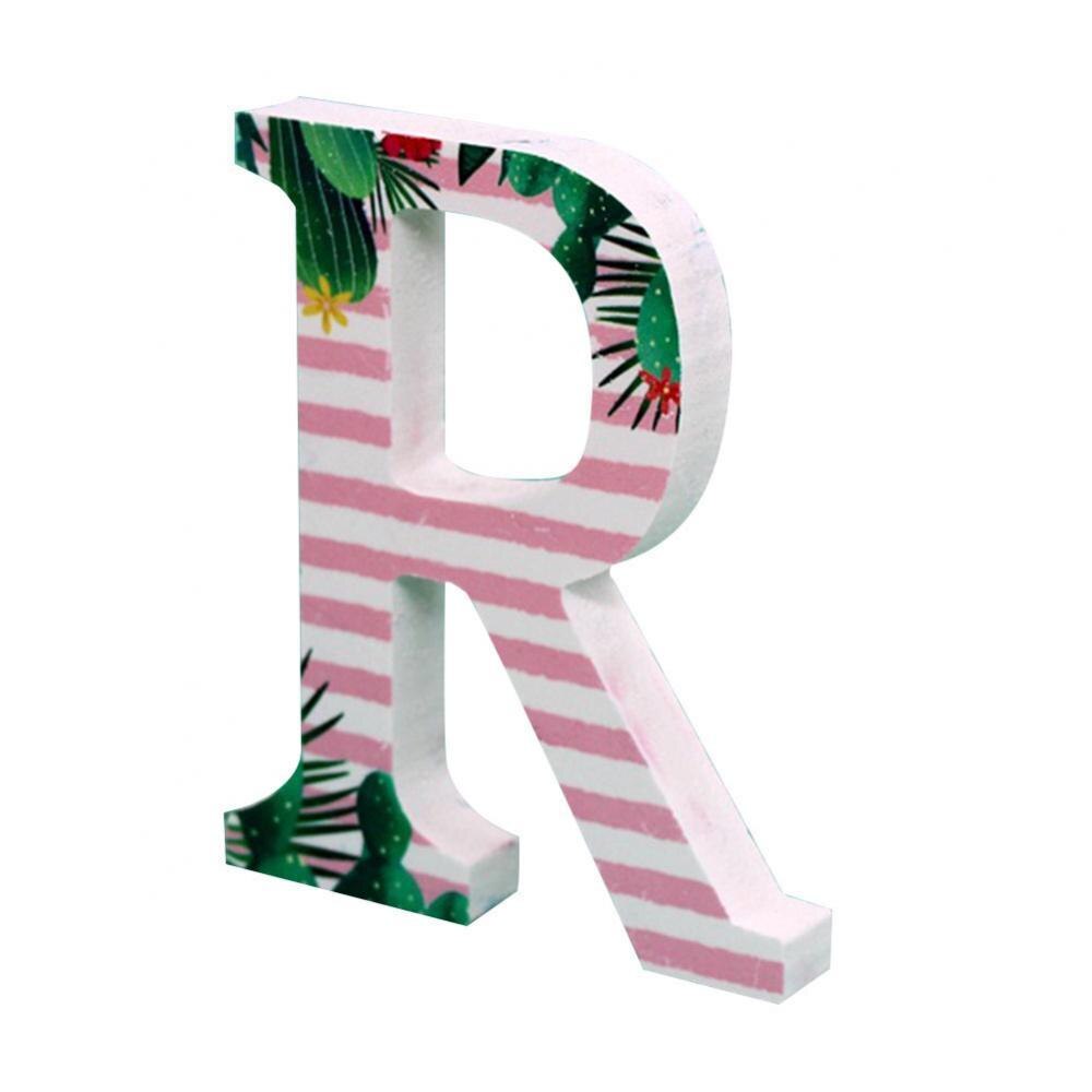 1Pc A to Z Summer White Tropical Plant Wooden Letter English Alphabet DIY wood Art Home Wedding Party Decoration: R