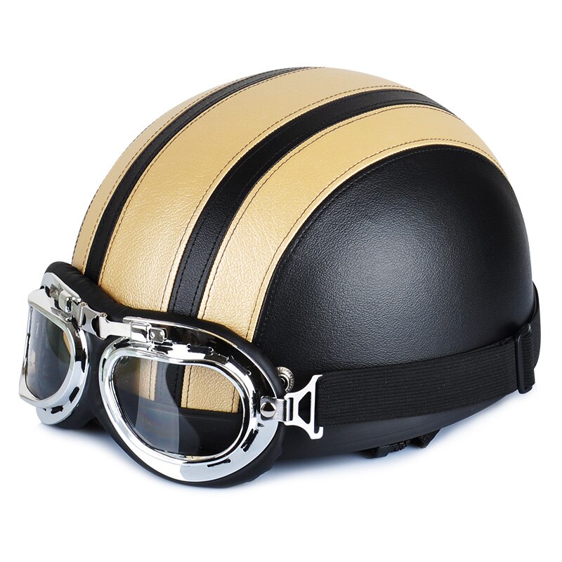 Moto Rcycle Lederen Helm Moto Rbike Riding Vintage Cruiser Touring Half Helmen Moto Fiets Scooter Biker Helm: GLOD