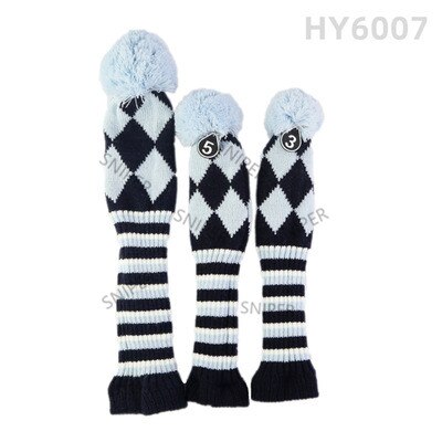 Golf Hout Club Cover #1/#3/#5 Driver/Fairway Hoofd Covers Pom Pom Gebreide lange-Hals Sok Stijl Golf Headcovers: 3pcs light blue