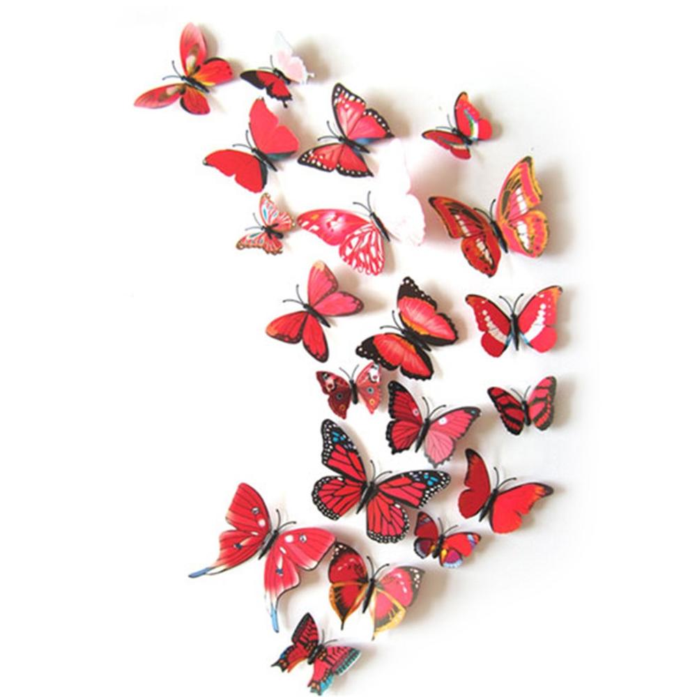 12 Uds PVC 3d mariposa decoración de pared bonitas mariposas pared calcomanías artísticas decoración del hogar arte de pared de habitación: Yellow