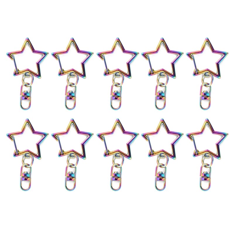 10 stuks regenboog metalen karabijnhaak kreeftensluiting lanyard met sleutelhanger voor sleutelhanger hart ster kat sleutelhanger open bezel diy tassen findi: 11