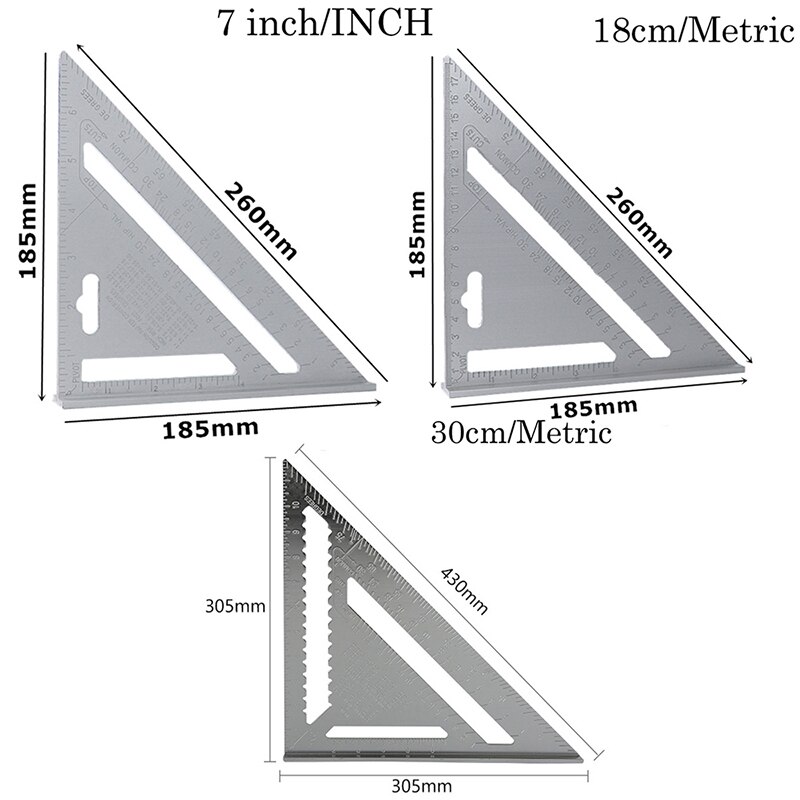 30cm Silver Aluminum Alloy Speed Square Roofing Angle Protractor Try Square Carpenter's Measuring Layout Tool
