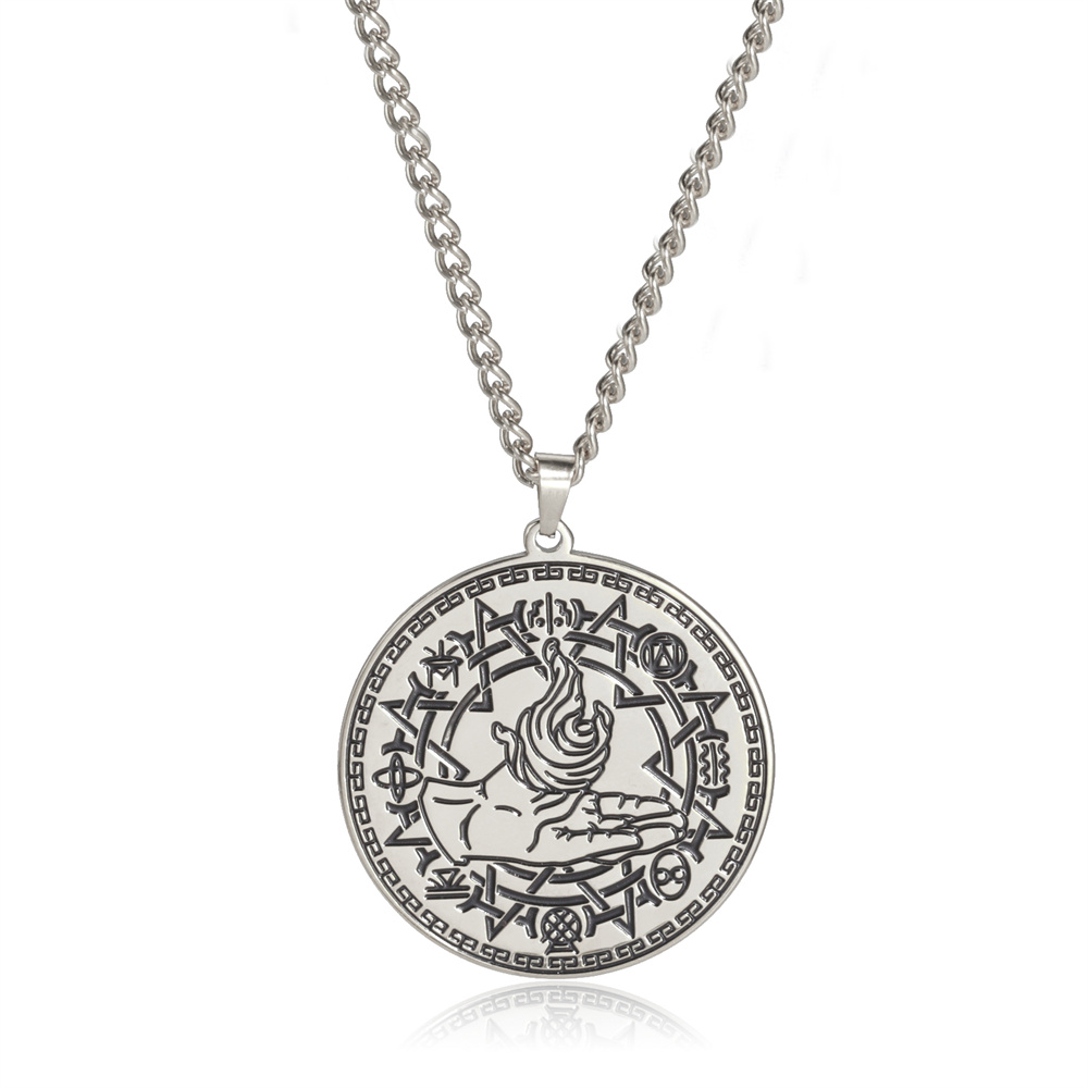 EUEAVAN Magia alchimia fuoco simbolo collana con ciondolo collane con ottogramma geometrico sacro in acciaio inossidabile per gioielli con amuleto da uomo: Oro scuro