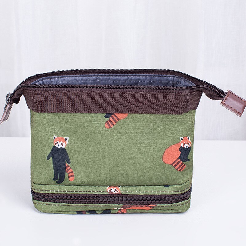 Dubbele Laag Flamingo Cosmetische Tas Vrouwen Make Up Bag Travel Hoge Capaciteit Make Toilettas Kits Necessaire functionele tas: Green raccoon