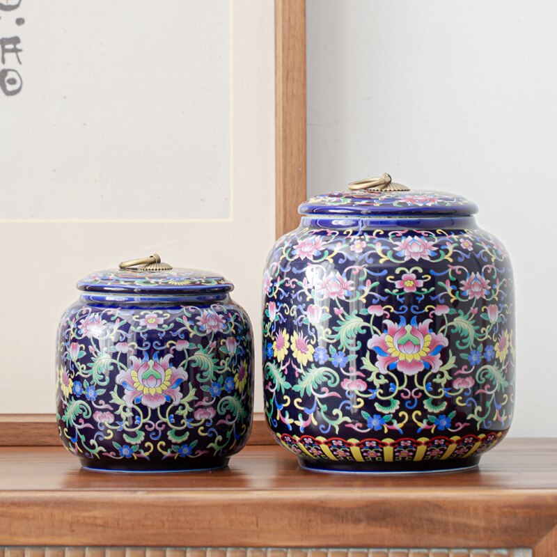 Chinese Style Blue and White Porcelain Tea Box Home Candy Nut Sealed Storage Jar Ceramic Candy Storage Jar Home Decor