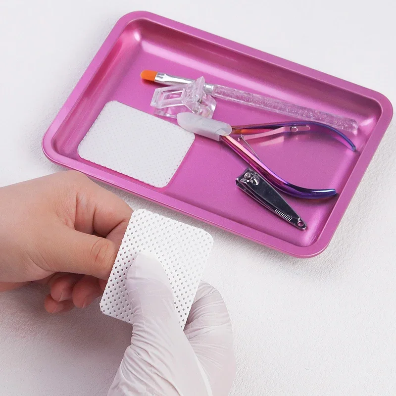 Bandeja de almacenamiento de cosméticos de acero inoxidable, placa para manicura, pinzas, cortaúñas, contenedor de bolígrafos, herramientas cuadradas para uñas postizas