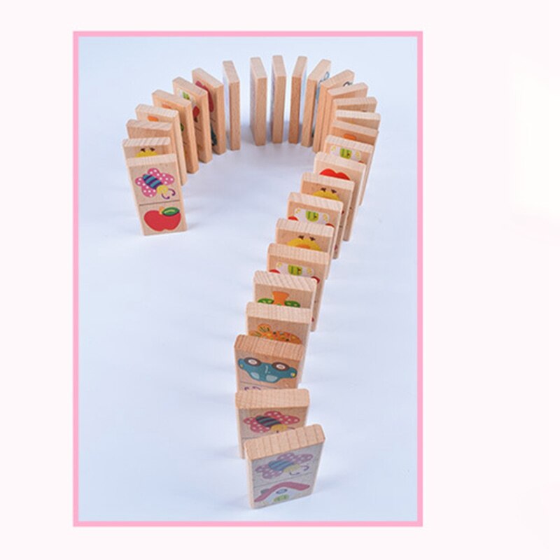 28 pièces bébé en bois Domino bloc jouets dessin animé jardin Animal véhicule fruits Domino blocs jouets éducatifs jeu de correspondance
