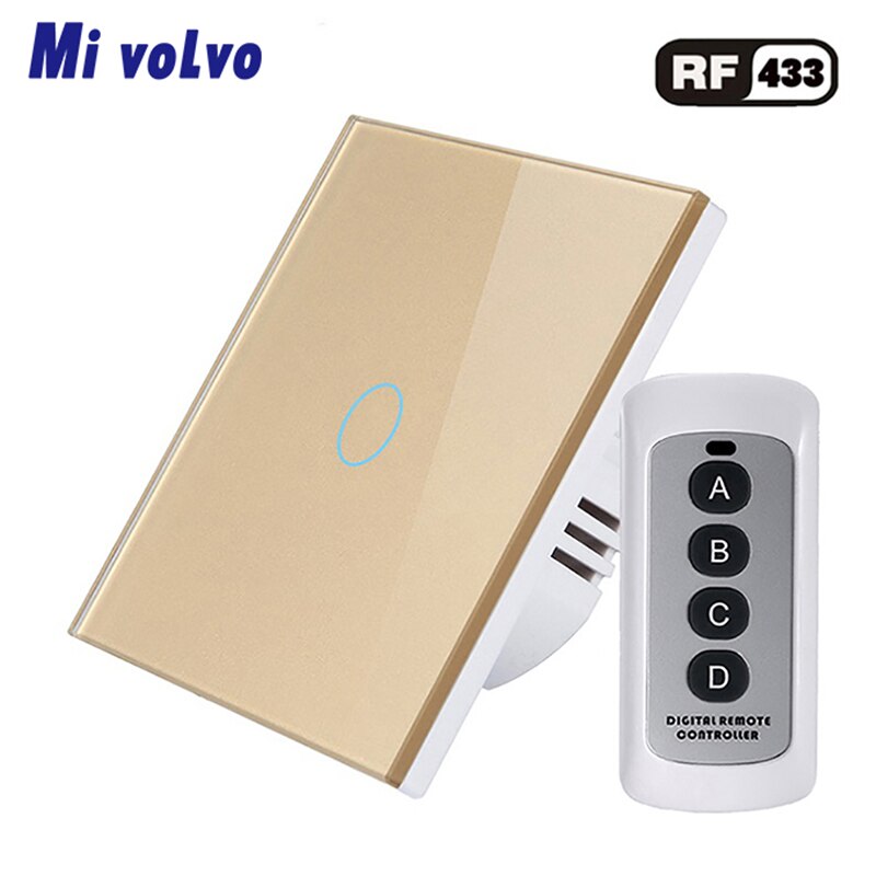 Wireless touch switch RF433 remote control effective distance 20m EU standard AC110V 240V wall sticker light switch: Gold / 2-Gang