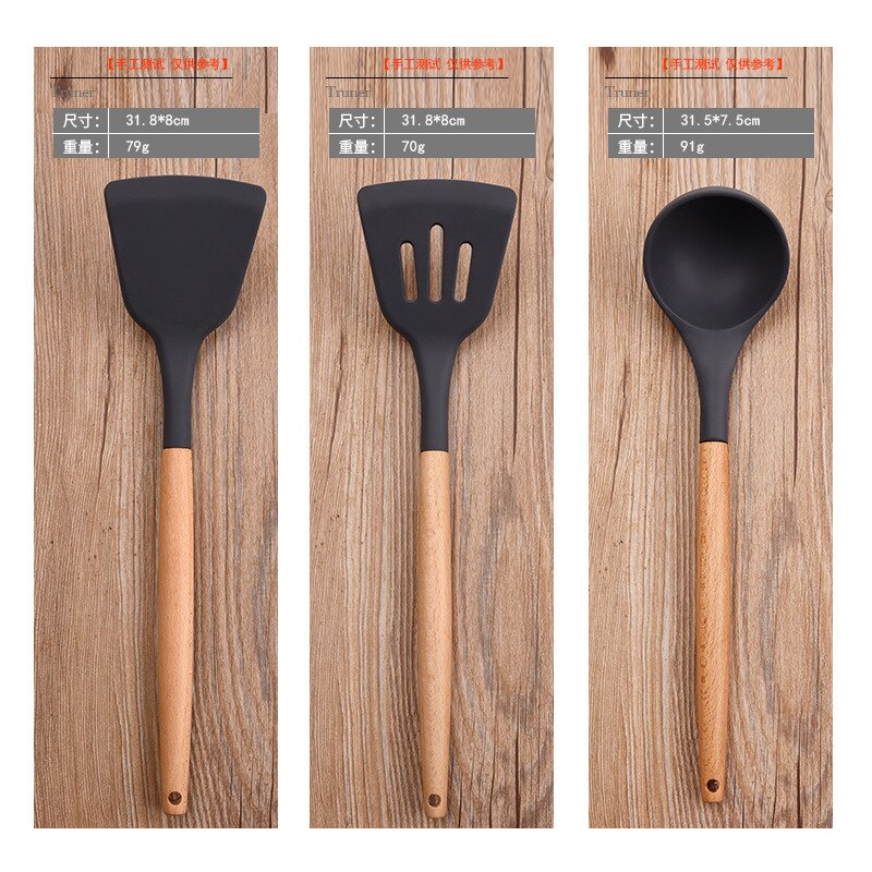 8-piece silicone kitchenware set with wooden handle nonstick silicone spatula kitchen tool silicone cooking kitchenware set