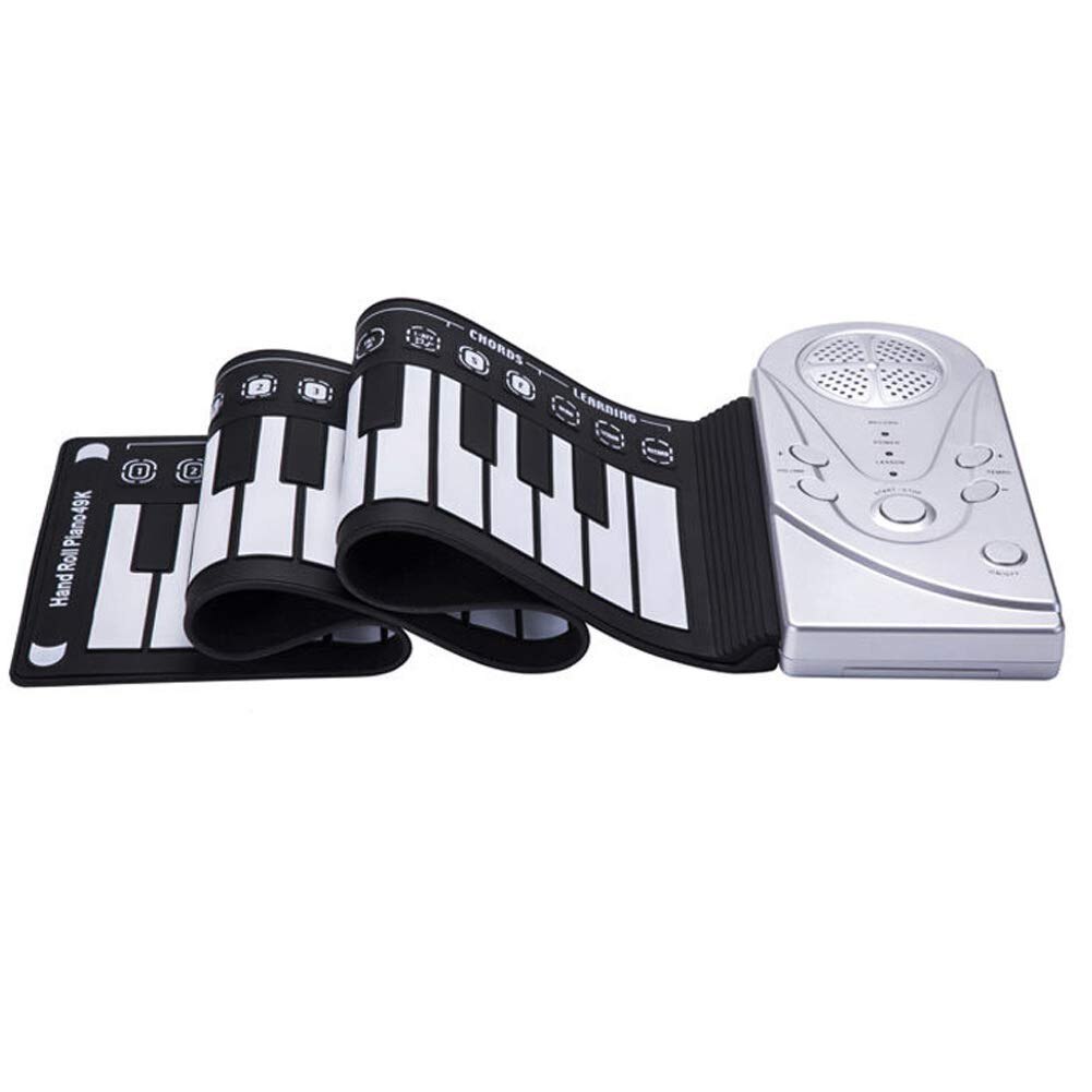 Electronic Hand Roll Keyboard Piano 49 Key Kids Education Tool for Beginners WHShopping: Silver