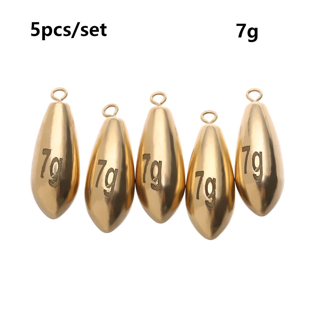 5pcs copper Tungsten Fishing Sinkers Weights Flipping Weights Bass Sinker Tackle Fishing Lead fall Fishing Accessories: 7g