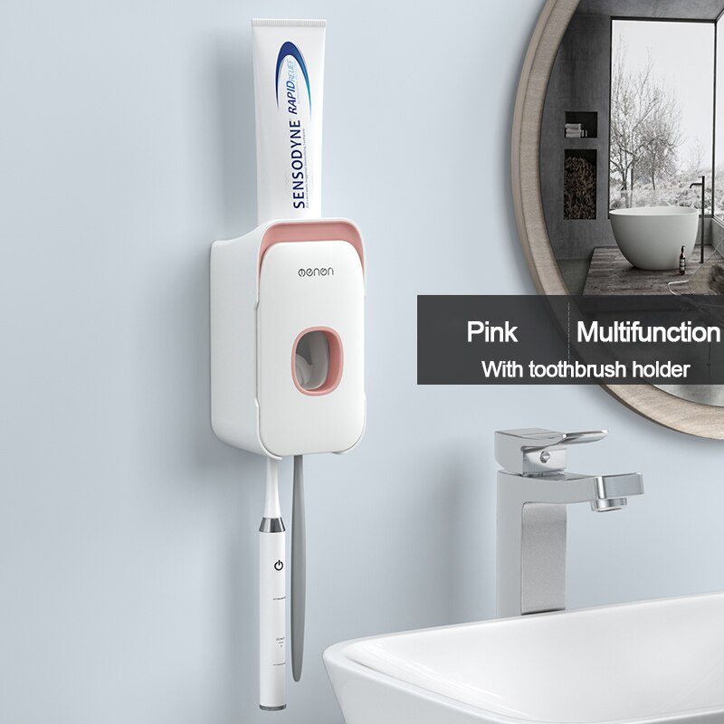 Distributore Automatico di dentifricio con Spazzolino Da Denti titolare Fissato Al Muro Bagno impostato di Accessori per La Casa Dentifricio spremiagrumi: rosa-M