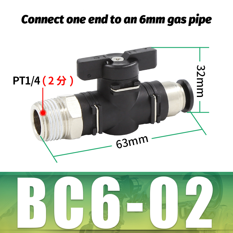 BC pneumatique raccord rapide filetage mâle 1/8 "1/4" 3/8 "1/2 "interrupteur de robinet à tournant sphérique tuyau en polyuréthane vanne manuelle débit vanne rotative manuelle: green