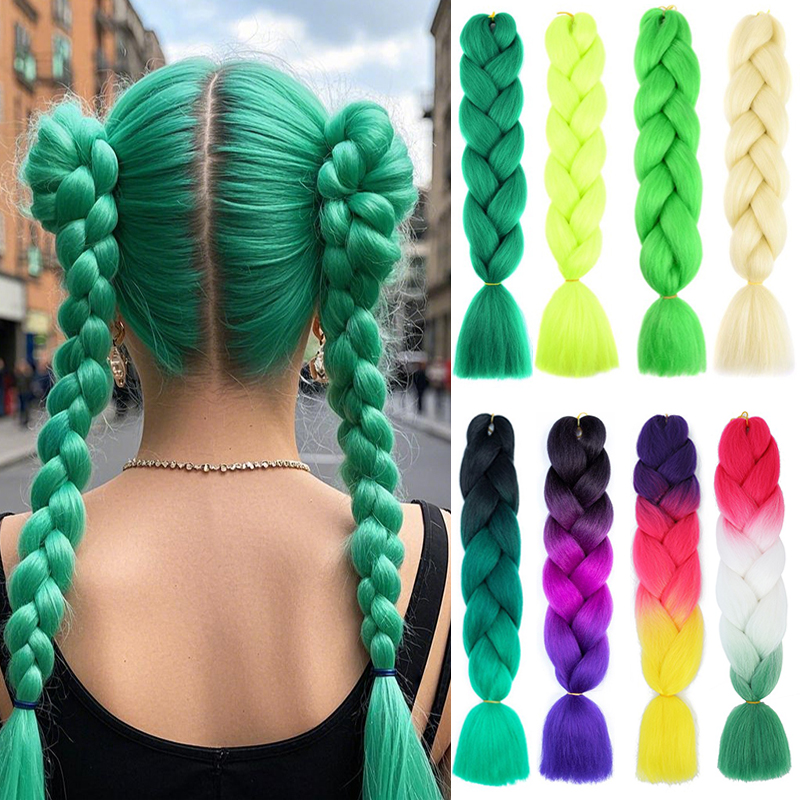 Estensioni trecce jumbo sintetiche da 24 pollici Capelli lunghi Yaki intrecciati lisci Capelli afro di colore Ombre per le donne