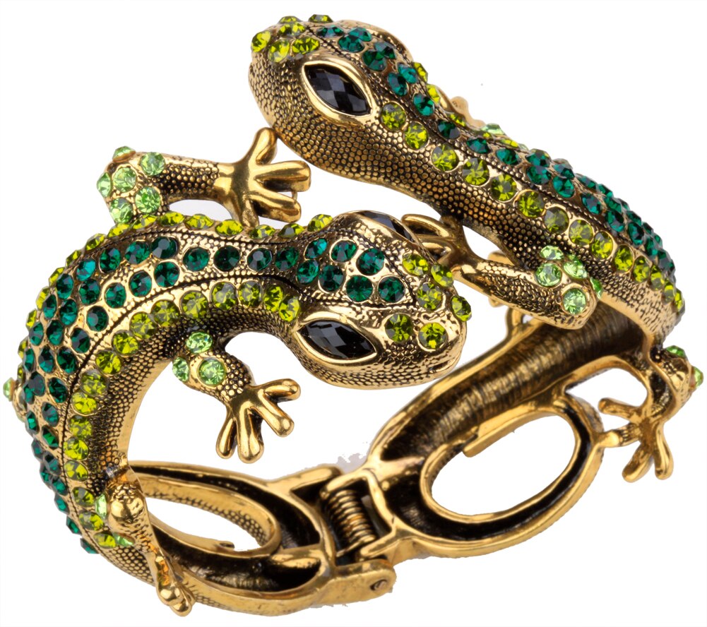 YACQ Gecko Bracelet jonc Antique or couleur argent Animal Bling cristal bijoux pour les femmes ses filles directe A08: green