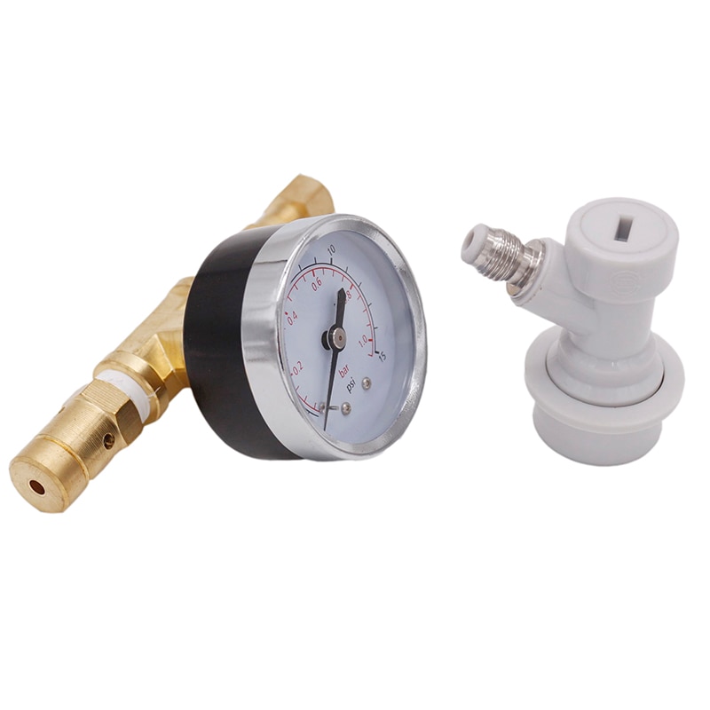 Ball Lock Spunding Valve Adjustable Pressure Relief Valve Assembly with Gauge 0 ~ 15 psi(0~1 bar) Beer Brewing Equipment