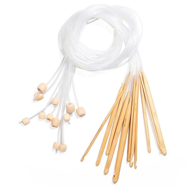 12pcs/set DIY Crochet Needle Knitting Tools With Plastic Cable Carbonized Bamboo Knitting Needles Weaving Carpet Blanket Tools