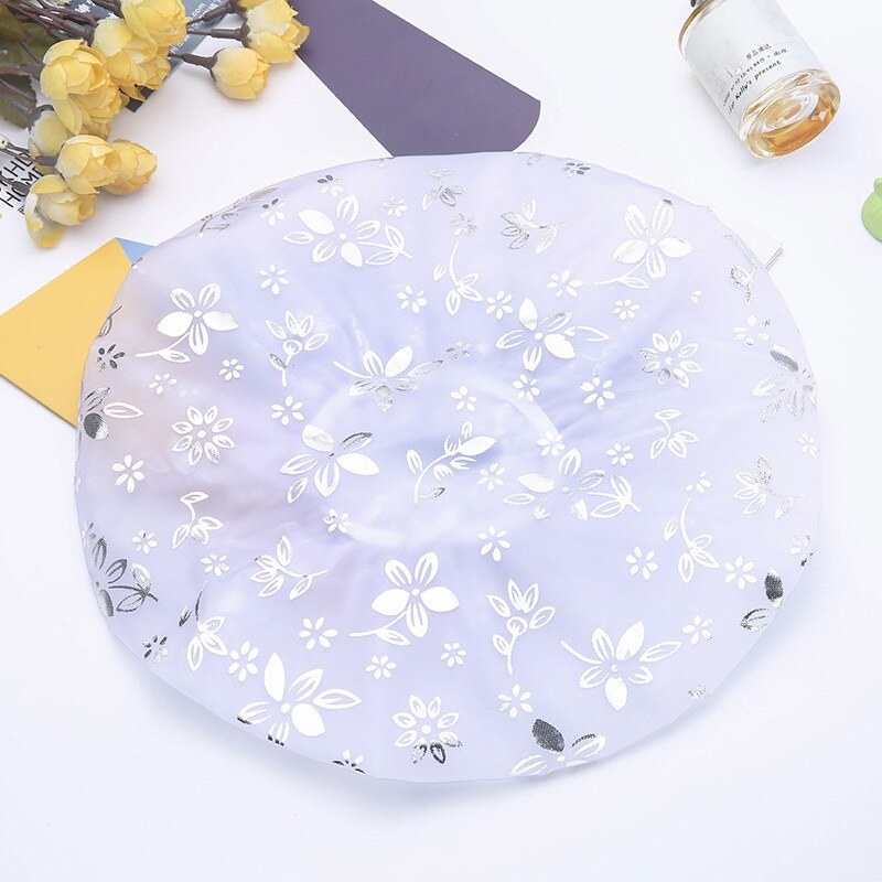 1 PC South Korean and lovely bath cap Adult woman double wave point shower cap Waterproof bath shower cap hat: Flower pink