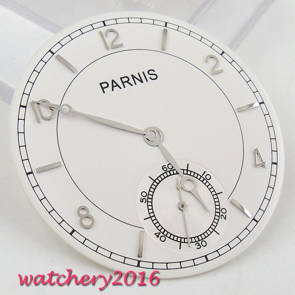 38.9mm Parnis zilveren handen witte wijzerplaat fit 6498 ST beweging heren Horloge wijzerplaat + handen