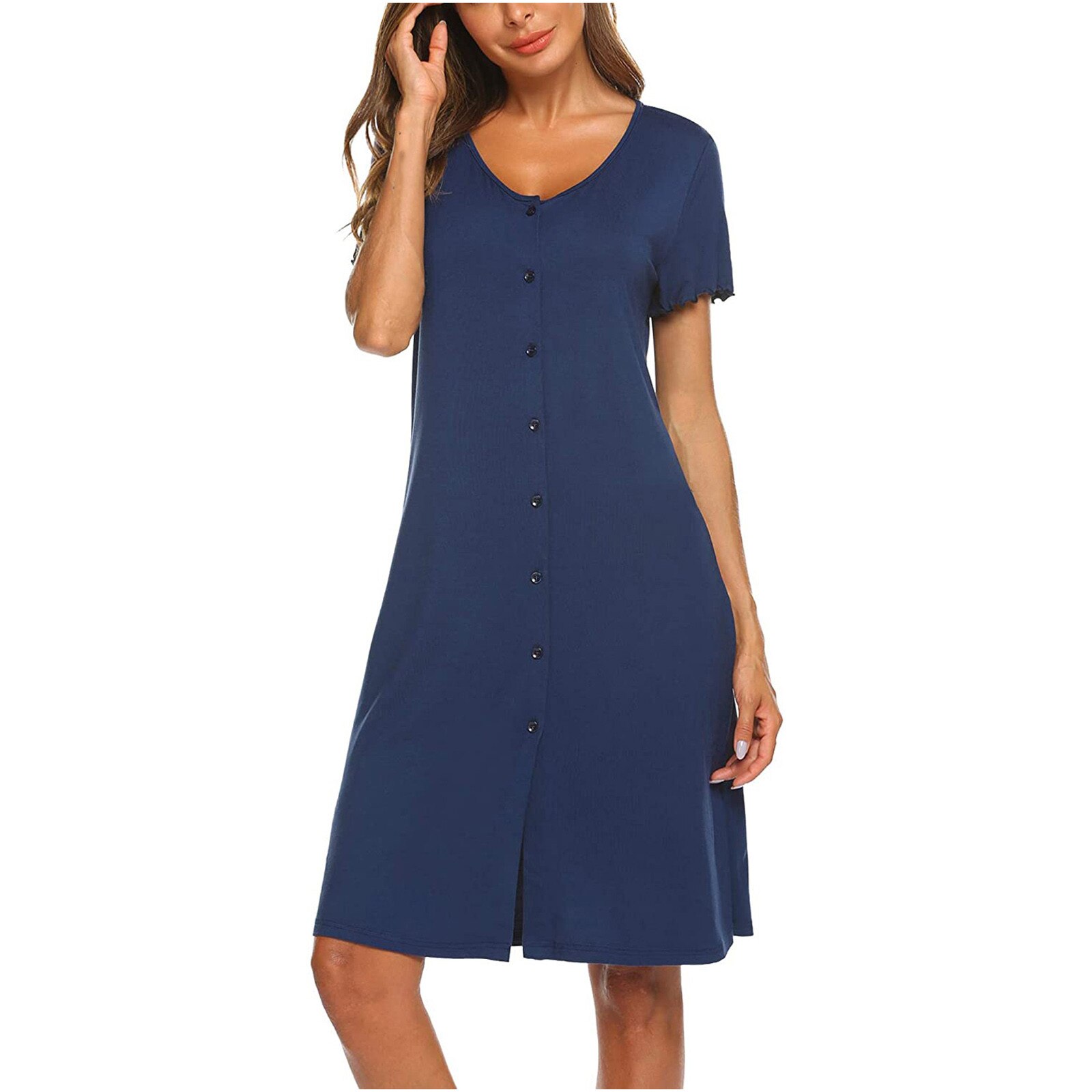 Dress For Pregnant Women O-Neck Solid Buttons Short Sleeve Pregnant Woman Dress Maternity Dress одежда для беременных: NY / L2