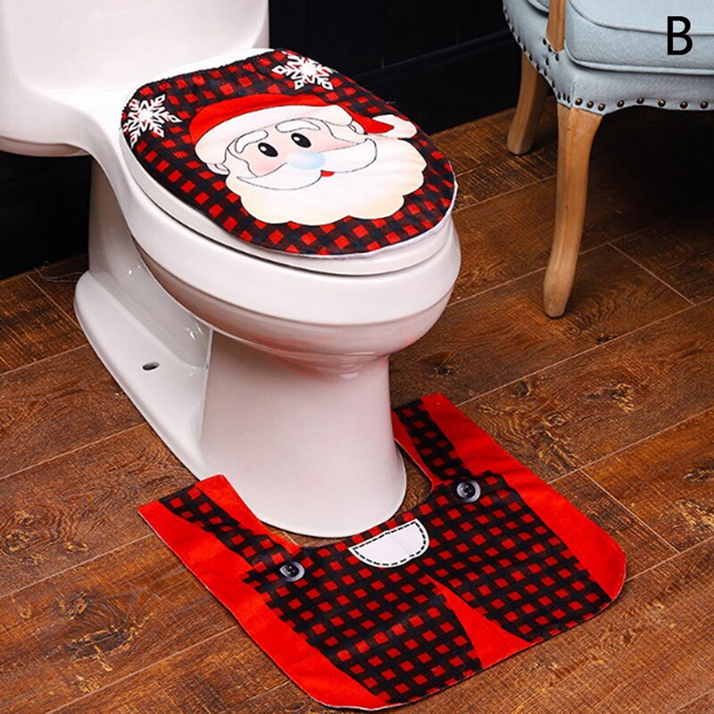 2 stk / sæt jul xmas dekoration santa toilet sædeovertræk tæppe badeværelse indretning fodpude sædeovertræk: B