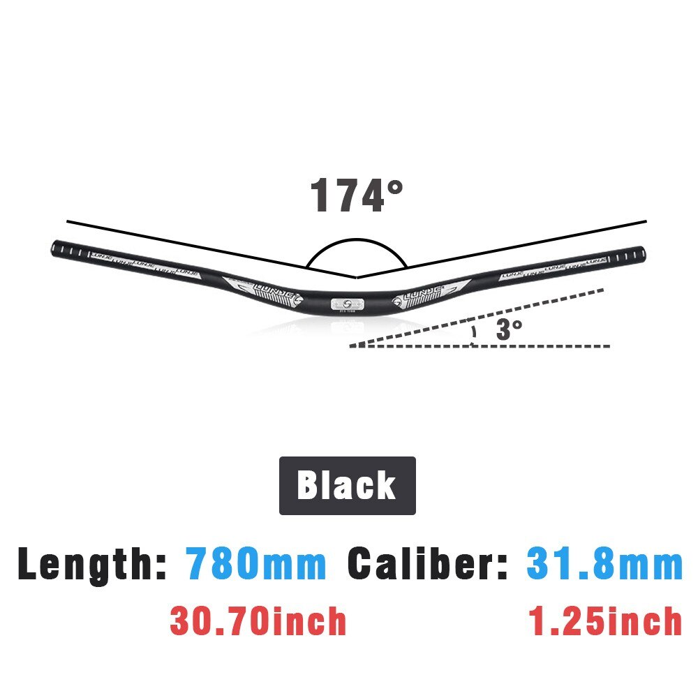 Accessori per Mountain Bike con manubrio curvo per bicicletta in lega di alluminio LUNJE per parti del ciclo del volante con attacco manubrio da 31.8mm 720/780mm: 780mm Black
