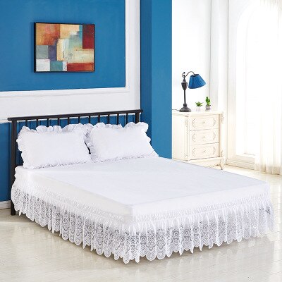 élastique brodé lit jupe enveloppement autour solide Matrress dentelle lit jupes blanc Beige: white 2 / 72X80x15 inch