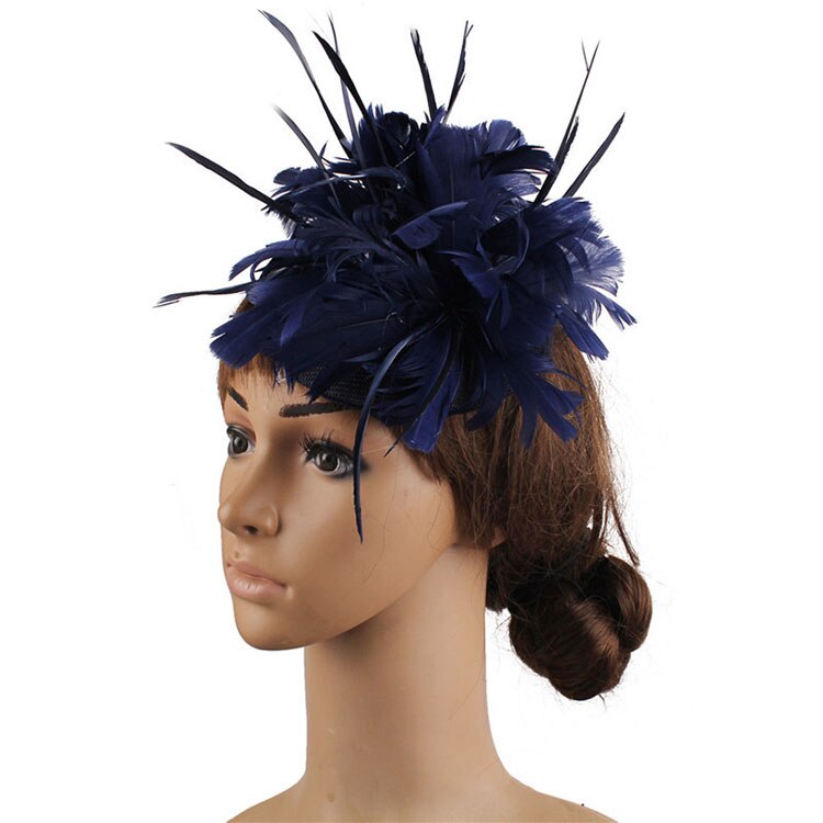 Fs Vrouwen Hoeden Vlas Wit Tovenaar Hoed Voor Bruiloft Cocktail Elegante Vrouwelijke Britse Dame Kerk Veer Hoeden Derby Fedora: Navy Blue
