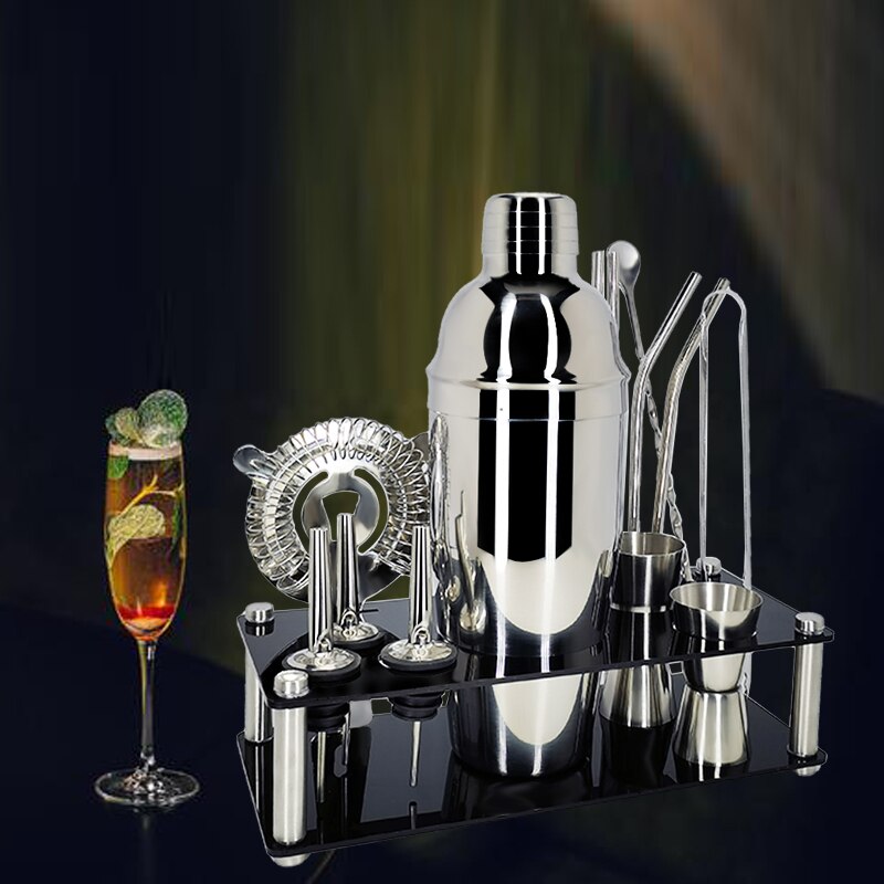 1-14 Teile/satz Edelstahl Boston Schnee Cocktail Shaker Rührgerät Trinken Barmann Werkzeug einstellen mit Gestell Rahmen Bar Cocktail Rezept