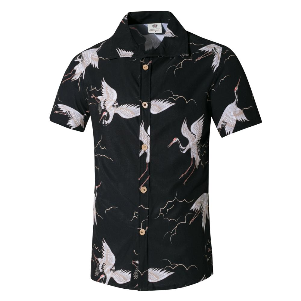 Sorte mænds bluse skjorter kortærmet strandtøj sommer hawaiisk herretøj vintage mænds skjorter top streetwear sommer: M