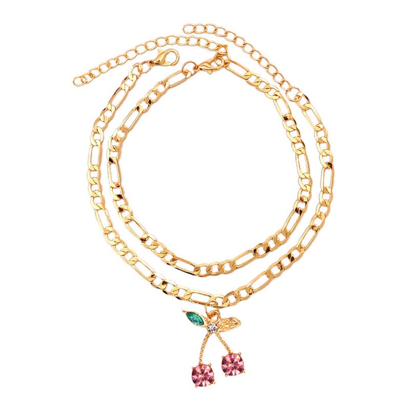 Bare føl 2 stk/sæt søde kirsebær ankelkæder armbånd til kvinder multicolor krystal ankellænke sommer til fods barfodet sandaler smykker: 000901pk