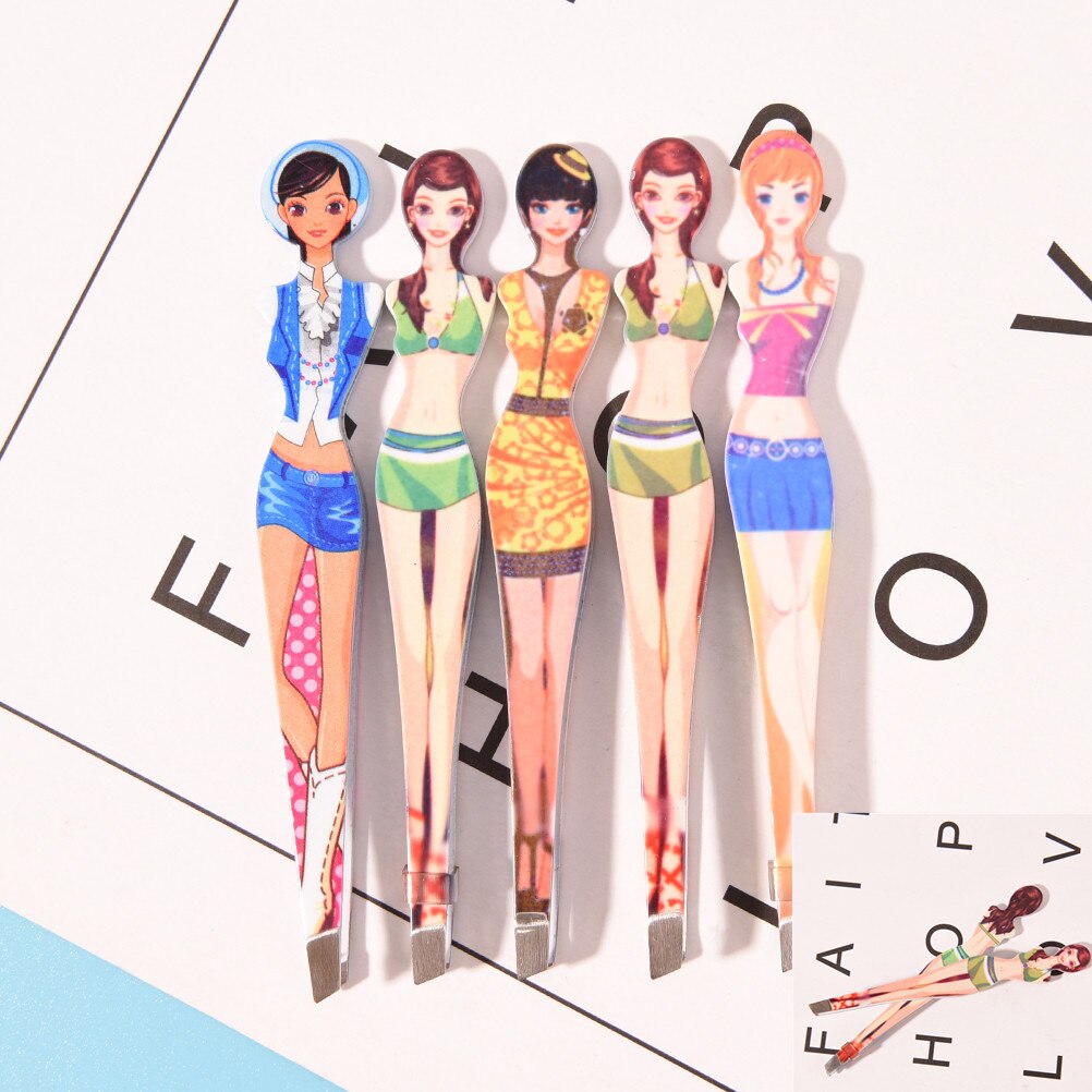 Bikini Girls Eyebrow Tweezers For Lady Cosmetic Tweezers Hair Remover Printed Style Stainless Steel Slanted Edge Clip 1pc
